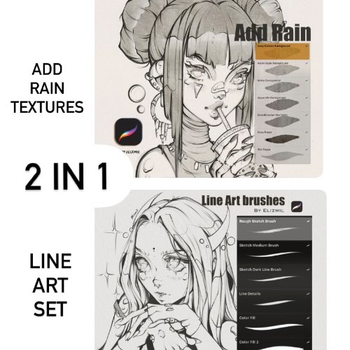 2 in 1 | Line Art Set and "Add Rain" Textures