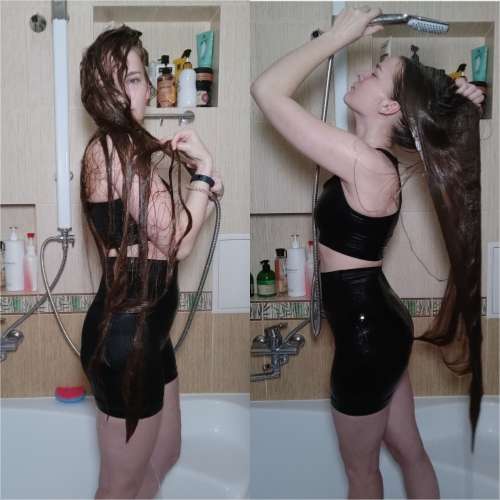 Video (10 min) - Wet long hair over face 💦 Water runs down the hair and face (without washing)