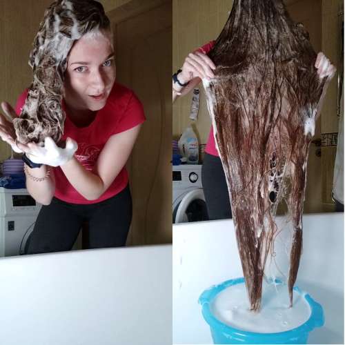 Video (14 min) - Shampooing very long hair 🛁 Washing hair using a basin. Lots of foam