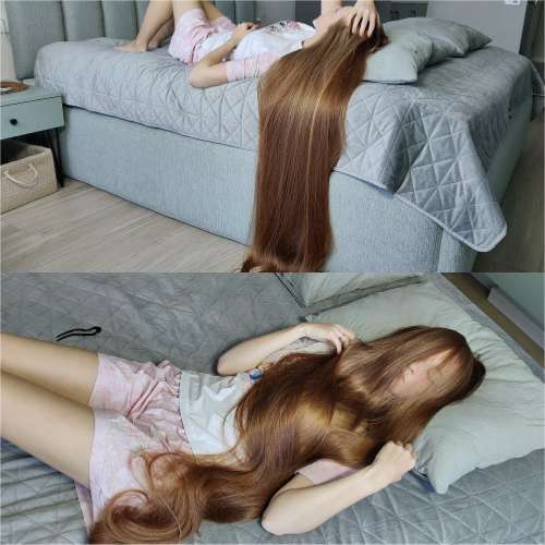 Video (16 min) - How I sleep with long hair 😴 Hair on my face and body. Very long hair lying on the bed