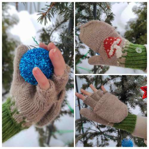 Mushroom Convertible Mittens Knitting Pattern [English]