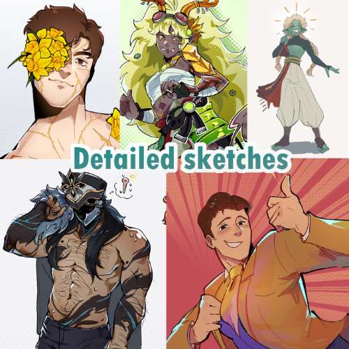 Digital illustration (detailed full body/half body/portrait sketches)