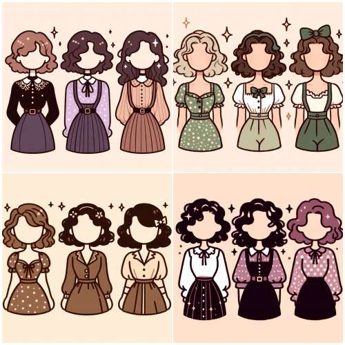 Vintage Charm: 100 Cute Outfit Illustrations