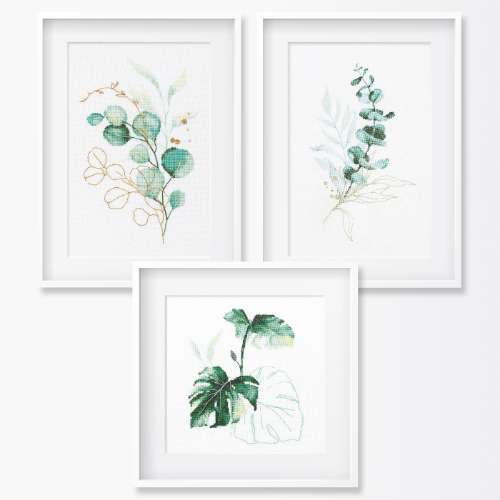 Set of 3 patterns: monstera and eucalyptus