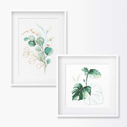 Set of 2 patterns: monstera and eucalyptus