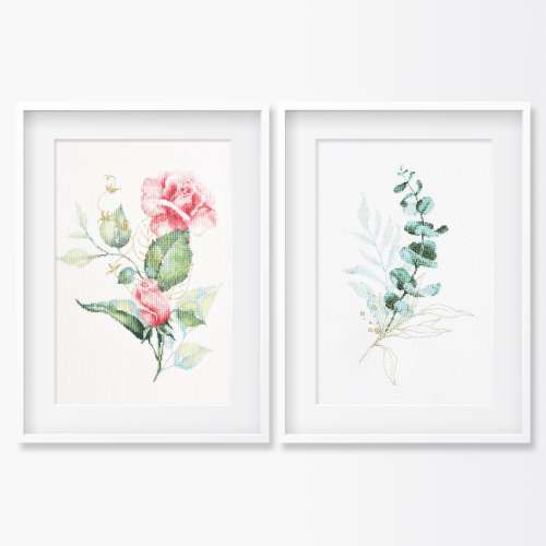 Set of 2 patterns: rose and eucalyptus