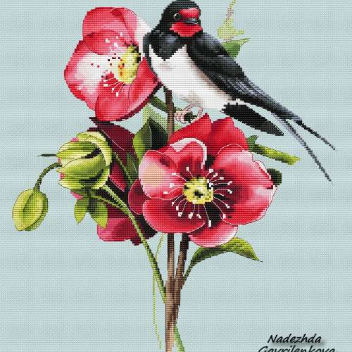 Swallow in flowers 1