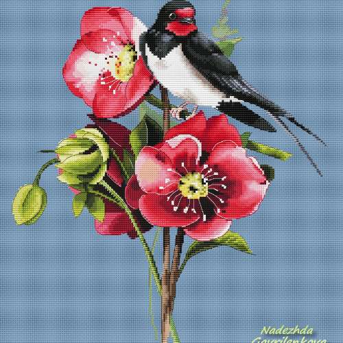 Swallow in flowers 1