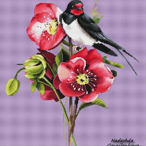 Swallow in flowers 1