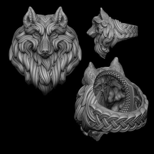 Fenrir Wolf Ring - STL 3D model for 3d printing